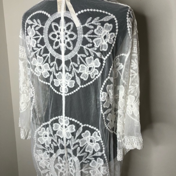 Lace mesh embroidered boho kimono NWT large white - Picture 6 of 6